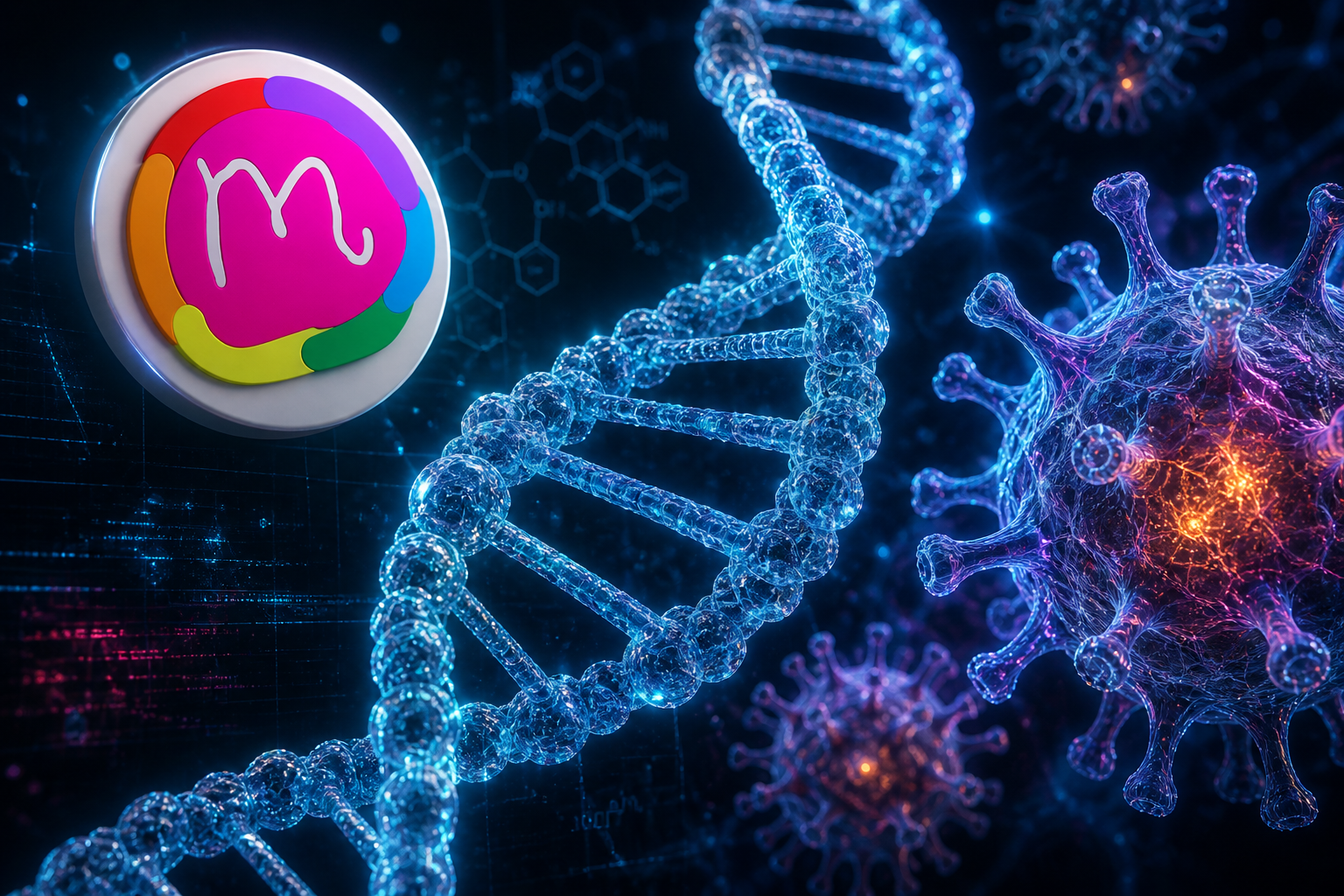 mRNA vaccine — helix, cells, and the m logo